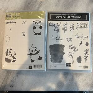 Stampin Up! Stamp Sets Party Pandas & Love What You Do Flowers Pandas Sentiments